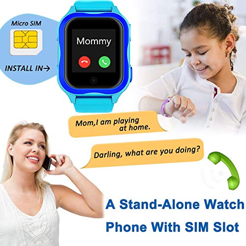 【With FREE SIM Card】Smart Watch Phone for Kids - IP68 Waterproof Smart Watches for Boys Girls Smartwatch GPS Tracker Watch Wrist Android Mobile Cell Phone Best Back to School Gift for Children (blue) - Thumbnail 2