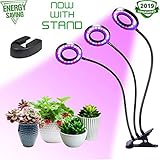 LED Plant Grow Lights, Indoor Grow Light with Stand and Desk Clip, 90 Full Spectrum Bulbs, Auto ON & Off 4/8/12H Timer, 3-Head Adjustable Gooseneck