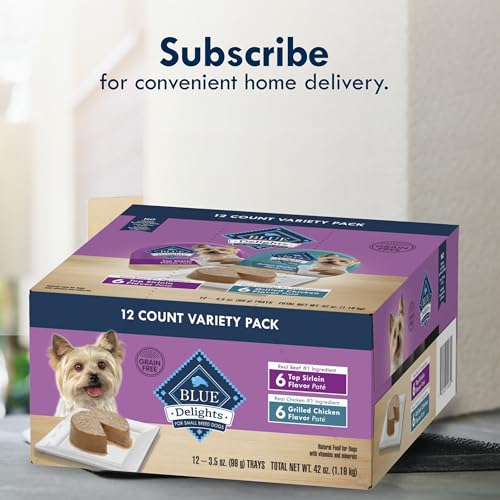 BLUE BUFFALO DELIGHTS SMALL BREED NATURAL WET DOG FOOD VARIETY PACK, TOP SIRLOIN PATÉ AND GRILLED CHICKEN PATÉ, 3.5-OZ CUPS, 12 COUNT