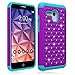 Fierce XL Case, EC™ Hybrid [Dual Layer] [Drop Protection] Studded Rhinestone Crystal Bling Protective Case Cover For Alcatel OneTouch Fierce XL (Purple+Teal)