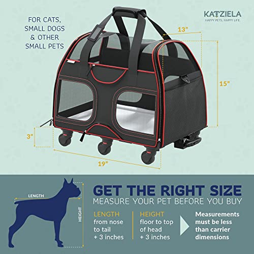 Katziela Rolling Pet Carrier Airline Approved Dog Carrier with