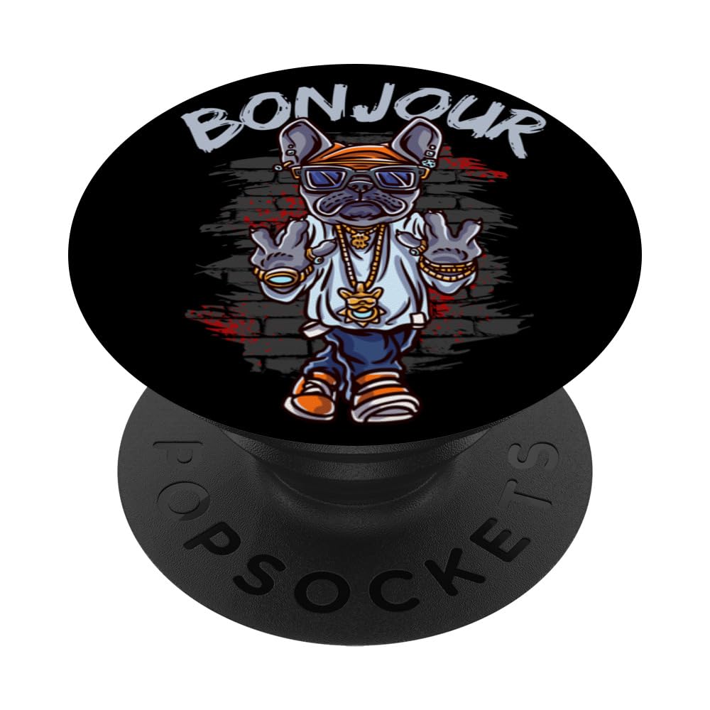 Funny Frenchie Bonjour Retro 80's French Bulldog PopSockets Swappable PopGrip