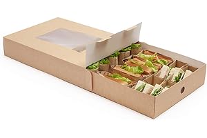 Restaurantware-17.7 x 12.2 x 3.2 Inch Catering Trays, 10 Grease-Resistant Catering Boxes - Cover with Window Included, Side L