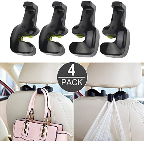 ILamourCar 4 PACK Car Headrest Hooks, Space Saving Auto Back Seat Hidden Hooks Seat Headrest Hanger Coat Purse Bag Hanging Black - May also be used with Bags or Groceries