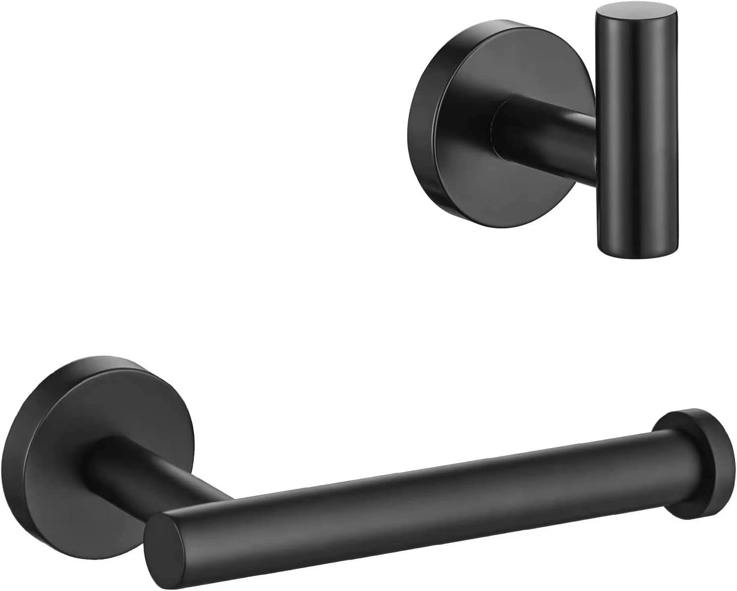 YUET Towel and Toilet Roll Holder Set Bathroom Accessory 2 Pieces Home Paper Tissue & Coat Hook Holders Bar Accessories SUS 304 Stainless Steel Hardware Wall Mounted (Matte Black)