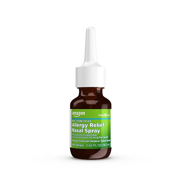 AMAZON BASIC CARE 24-HOUR ALLERGY RELIEF NASAL SPRAY, FLUTICASONE PROPIONATE (GLUCOCORTICOID), 50 MCG, FULL PRESCRIPTION STRENGTH, NON-DROWSY, 0.62 FL OZ