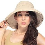 Simplicity Women's Cotton Summer Beach Sun Hat with Wide Fold-Up Brim Khaki