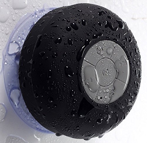 Waterproof Bluetooth Speaker, Mini Water Resistant Wireless Bluetooth Speakers, Handsfree Portable Speakerphone with Built-in Mic, Control Buttons and Dedicated Suction Cup for Showers(Black)