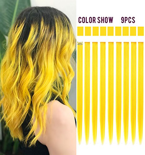 image for MQ 8PCS Yellow Hairpieces for Kids Highlights Straight Clip in Colored