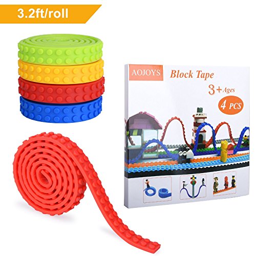 AOJOYS Block Tape for Lego Bricks, 4 Pack Compatible Adhesive Baseplate