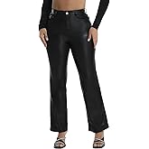 Zebaexf Women's High Waist Faux Leather Pants Straight Leg Jeans Leather Look Pants