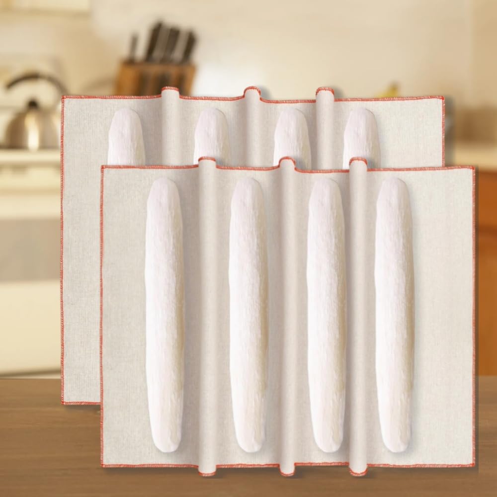 Voarge Set of 2 Baker's Linen Dough Cloth Professional Fermentation Cloth for Baking Bread, Linen Cloth for Dough Fermentation 45 x 77 cm