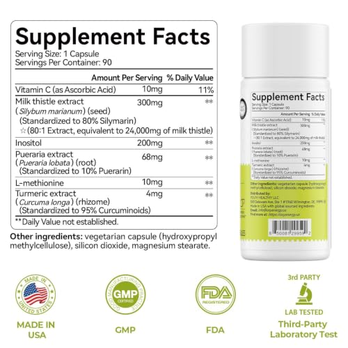 OxyEnergy Milk Thistle Liver Support Supplement,90 Vegetarian Capsules | 80% Silymarin Daily Supplement with Inositol, Turmeric & Vitamin C, Non-GMO, Gluten-Free