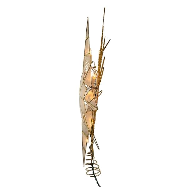KURT ADLER 10 LIGHT GOLD GLITTER CAPIZ BETHLEHEM STAR TREETOP, 14″