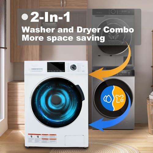 All-In-One Washer and Dryer Combo 2.7 cu.ft, 24 inch Ventless 2-In-1 Washing Machine And Dryer Compact For Apartment Home Dorm RV, 26.7 LBS Load Small Clothes Washer With 16 Laundry Program