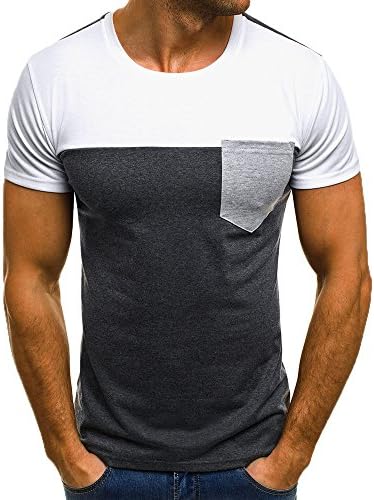 Limsea New Arrival! Men Muscle T-Shirt Slim Casual Fit Short Sleeve Patchwork Pocket Blouse Top