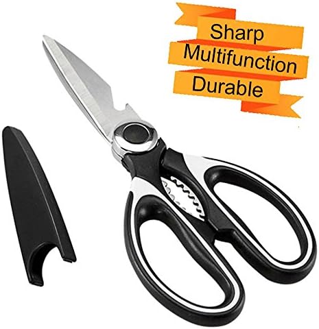 Clavi Kitchen Scissors Shears Heavy Duty Stainless Magnetic Utility Multifunction Food Cutting Knife with Holder for Meat Chicken Fish Bones Herb Vegetable, Black