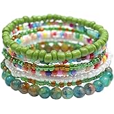 MMIUAEG Multilayered Bohemian Beaded Stackable Bracelet Handmade Colorful Elastic Bracelets Set for Women Statement Boho Shell Summer Beach Anklet Jewelry Decors