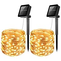 AMIR Solar Powered String Lights, 100 LED Copper Wire Lights, Waterproof Starry String Lights, Indoor Outdoor Solar Decoration Lights for Gardens, Patios, Homes, Parties (Warm White - Pack of 2)