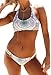 ZKESS Women Bohemian Knitted Racerback Push Up Sexy Bikini Swimsuit Swimwear with Swim Briefs Medium Size Multicoloured