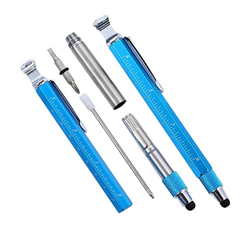Shulaner 7 in 1 Tech Tool Ballpiont Pen with Ruler, Bottle Opener, Phone Stand, Ballpoint Pen, Stylus and 2 Screw Driver, Multifunction Tool Fit for Mens Gift, Blue