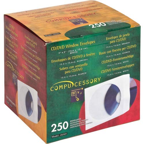Compucessory 26501 CD/DVD Window Envelopes 5"x5" 250/BX White