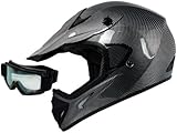 TMS® Adult Carbon Fiber Graphics Dirt Bike ATV Motocross Off-Road MX Helmet with Goggles (Medium)