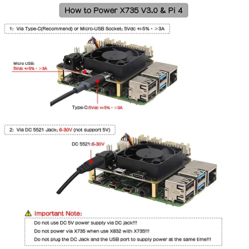 Geekworm Raspberry Pi 4B/3B+/3B X735 V3.0 DC 6V30V Width Voltage Input