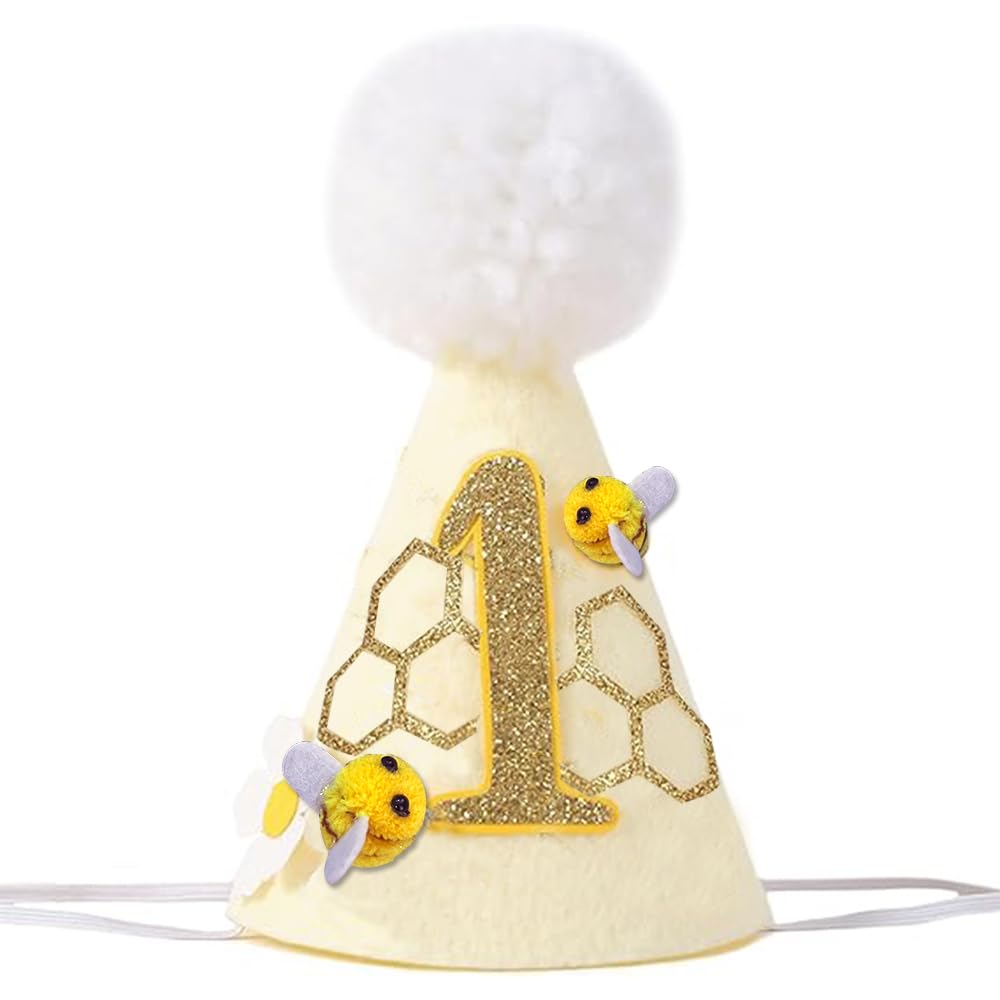 GotGala Bee 1st Birthday Hat - Happy Bee Day Birthday Hat Bumble Themed First Birthday Party Decor