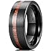 King Will Nature 8mm Wood Inlay Polish Unisex Black Tungsten Carbide Wedding Band Engagement Ring