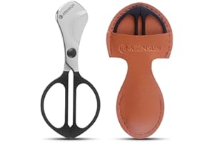 KEENSUN Cigar Scissors Cutter, Stainless Steel Guillotine Double Blade Straight Cut Scissors (Black and Silver) with Leather Case Cigar Accessories for Cigars(2.09" Handle Width)