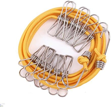 Avokii Portable Elastic Windproof Travel Clothesline Adjustable Retractable Clothesline With 12 Pcs Clips for Outdoor Indoor Use.(Pack 1 Random Color)