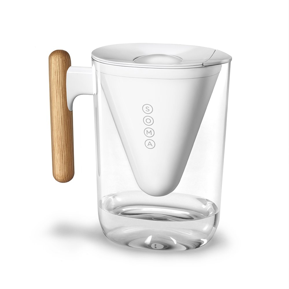 Soma Filter Jug with BPA-Free Shatter-Proof Plastic & Replacement Filter - Filter Pitcher with Eco-Friendly Bamboo Handle - Reduces Chlorine Taste & Odour - Filters Contaminants - 6-Cup/1.3L, White