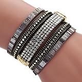 AutumnFall® Women Bohemian Bracelet Woven Braided Handmade Wrap Cuff Magnetic Clasp (Black)