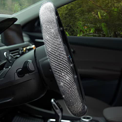 Magiona Bling Steering Wheel Cover Crystal Diamond Steering Wheel Cover Rhinestone Sparkling for Women Car SUV Van Auto Universal Fit 14.5-15 Inch