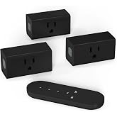 Mini Remote Control Outlet On Off Switch Plug for Christmas Lights, 260ft RF Range, Wireless Remote Light Switch 1875W/15A, Black, FCC Listed(1 Remote + 3 Outlets)