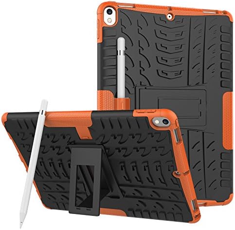 iPad 2017 iPad Pro 10.5 Case, TOODAY 2 In1 Ultra Premium Heavy Duty Hard Case Anti Slip Kids Friendly Shockproof Silicone Protective Cover for Apple iPad Pro 2017 10.5 inch (2017 Version) (Orange)