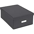 Bigso Karin Collapsible Storage Box with Labelframe for Easy Identification - Simple Assembly without Tools - Decorative Storage Boxes with Lids - 8.9in x 12.4in x 5.4in - Dark Gray