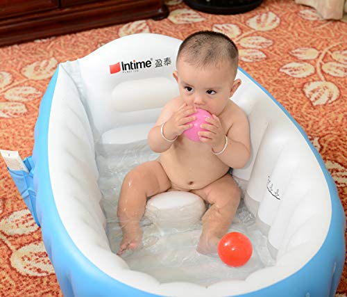 Inflatable Baby Bathtub, Air Bath Basin Non Slip Bathing Tub Portable Foldable Shower Basin Pool with Plastic Bellows Foot Pump and Baby Bath Toy for Kids