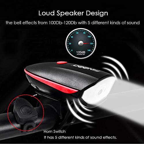 Fineed Bike Light Front Horn Set, 250 Lumen, USB Rechargeable