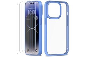XClear for iPhone 14 Pro Max Phone Case Screen Protector [Premium Bundle] [Military Grade Drop Tested] [Not Yellowing Bumper] - Clear/Blue Case + 3 Pack Tempered Glass (2022/6.7inch)