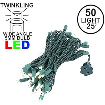 Novelty Lights TWIWA50 Commercial Grade Twinkling LED Christmas Mini Light Set, Random Twinkle, Warm White, Green Wire