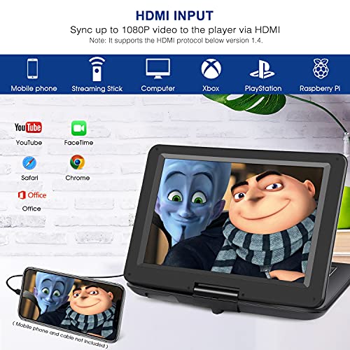 NAVISKAUTO 16" Portable DVD Player with HDMI Input, 14" Swivel Screen