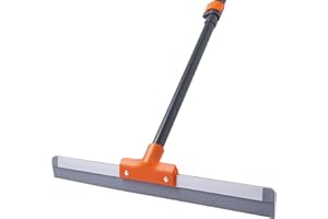 CLEANHOME Rubber Floor Squeegee for Concrete Floor, Tile Floor, Metal Aluminium Heavy Duty Garage Shower Floor Squeegee Broom for Removing Water, Commercial Scrubber Mop with Extendable Long Handle