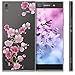 kwmobile Clear Case Compatible with Sony Xperia XA1 Ultra - Phone Case Soft TPU Cover - Cherry Blossom Branch Dark Pink/Pink/Transparent