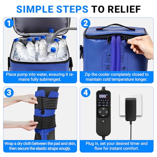 Fiveoffo Cold Therapy Machine, Programmable Timer Ice Machine for Knee After Surgery, Portable Knee Ice Machine with Quiet Pump, Continuous Cold Flow, 12H Cooling, Knee Replacement, Swelling Reduction