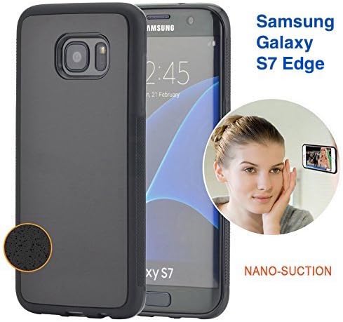 Anti-Gravity Selfie Case for iPhone Samsung Galaxy S7 Edge by True Universal, Hands Free Nano Suction Stick to Glass, Tile, Car GPS, Most Smooth Surface (S7 edge) (Black)