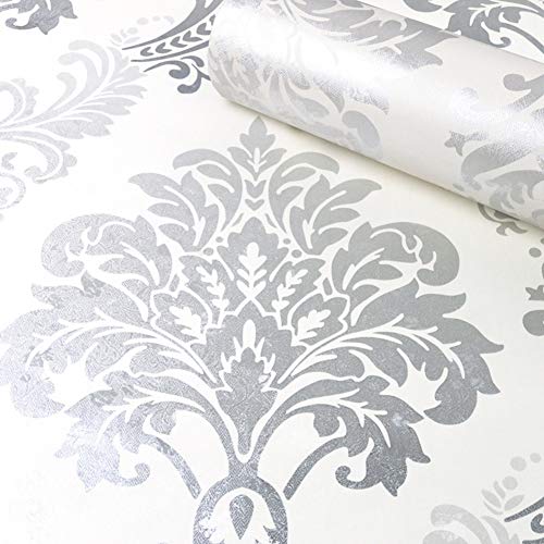 Amao Grey Damask Peel and Stick Wallpaper Self Adhesive Vinyl Shelf
