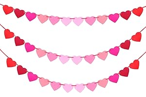 ANSOUFIEN 3 Packs Valentines Day Felt Heart Garland Banners，Valentines Day Decorations Heart Garland with 36 Felt Hearts Pre-Strung Red Pink Valentines Banner Valentine's Day Party Decorations Supplies