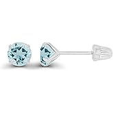 Solid 14k Gold Hypoallergenic 4mm Round Birthstone Solitaire Prong Set Screw Back Stud Earrings